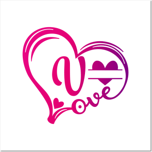 letter v monogram in the shape of love Posters and Art